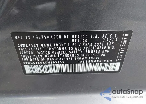 2019 Volkswagen Jetta 1.4T R-Line/1.4T S/1.4T Se z USA, uszkodzony, nr VIN 3VWCB7BUXKM203233